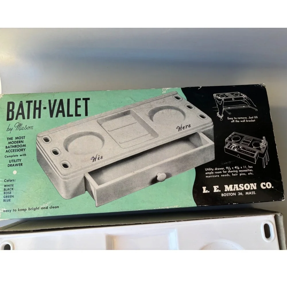 Vintage L.E. Mason Bath-Valet White‎ MCM Wall Mount Organizer His Hers